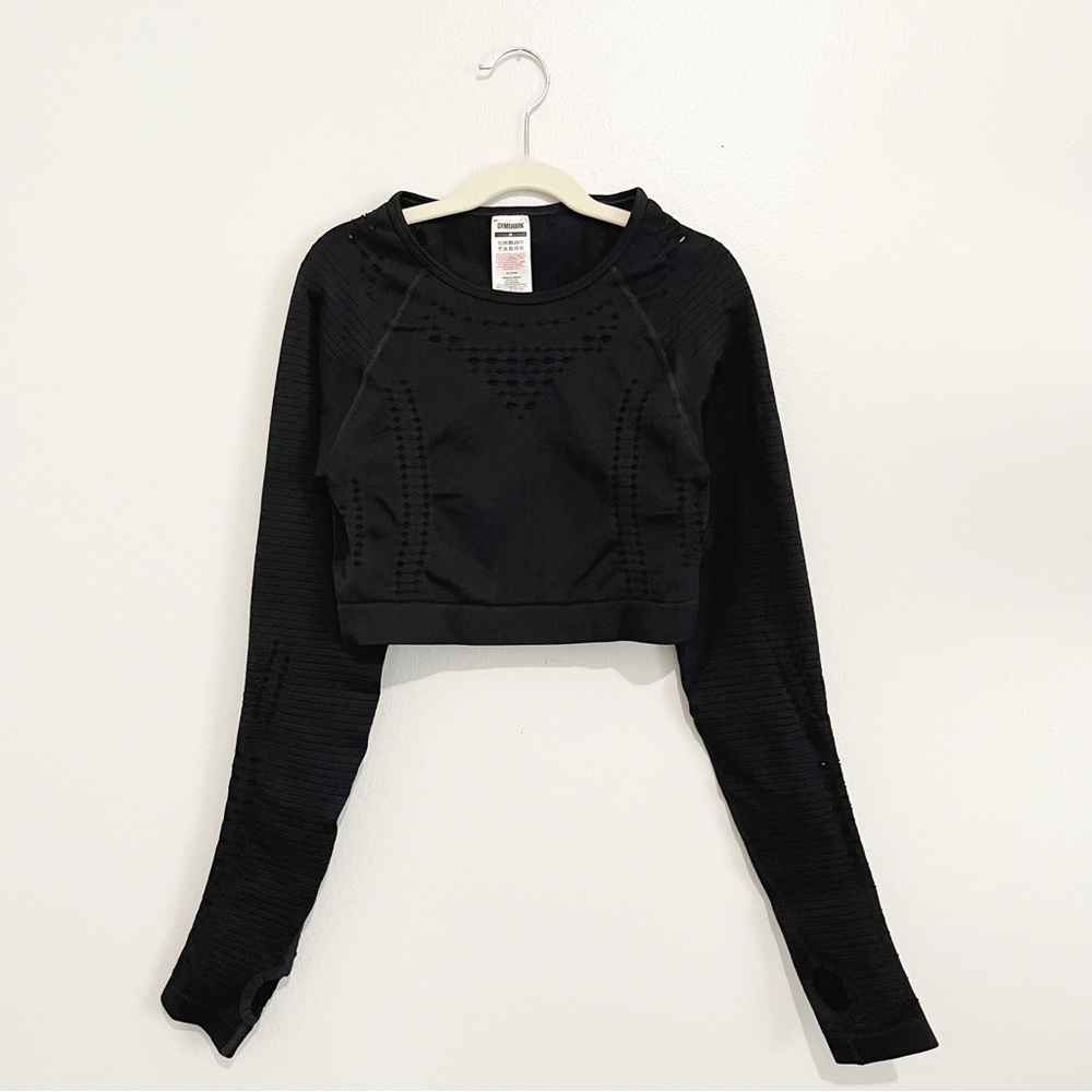 Gymshark Glow Long Sleeve Seamless Crop Top Black Women’s Activewear Size M - Picture 3 of 7